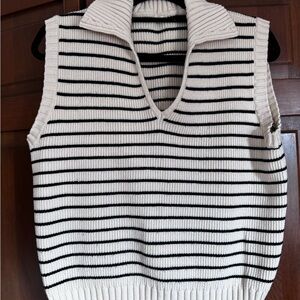 Striped Knit Sleeveless Sweater Vest - Cream/Black